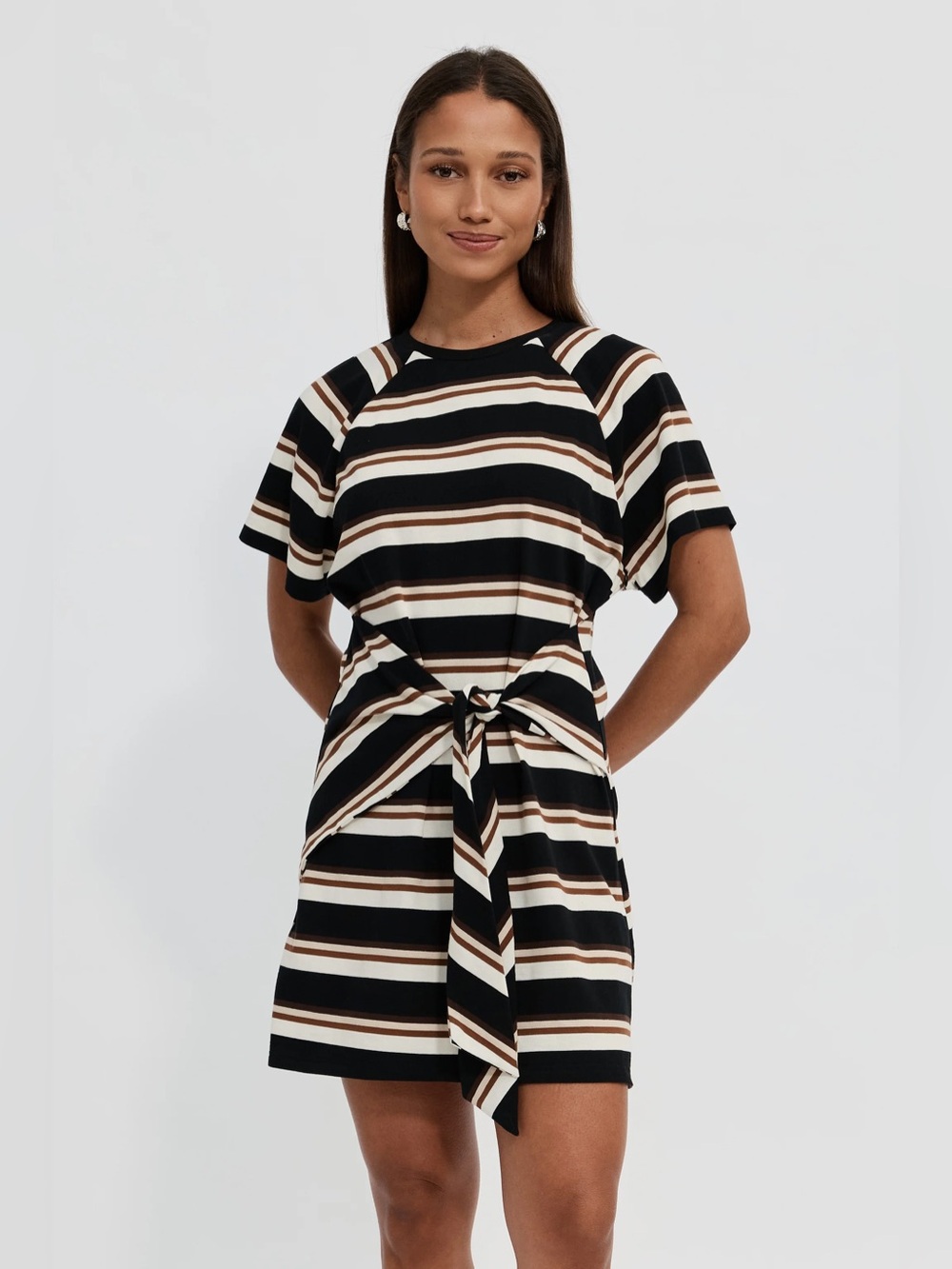 Apero Sydney Stripe Tie-Front Mini Dress - Black Multi Maternity Dress M NWT